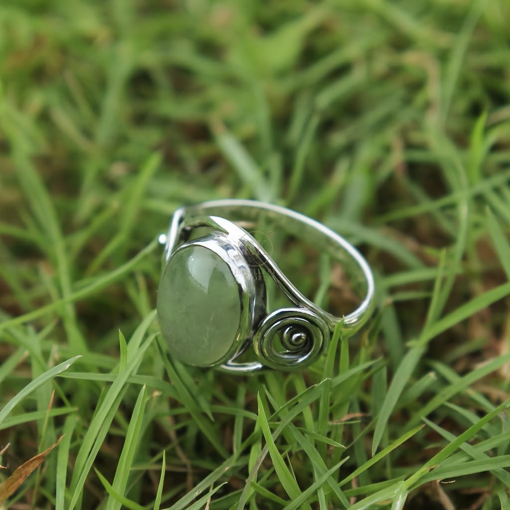Green Prehnite Stone 925 Sterling Silver Handmade Unique Design Boho Stacking Ring Gift Jewelry For Wife Mom