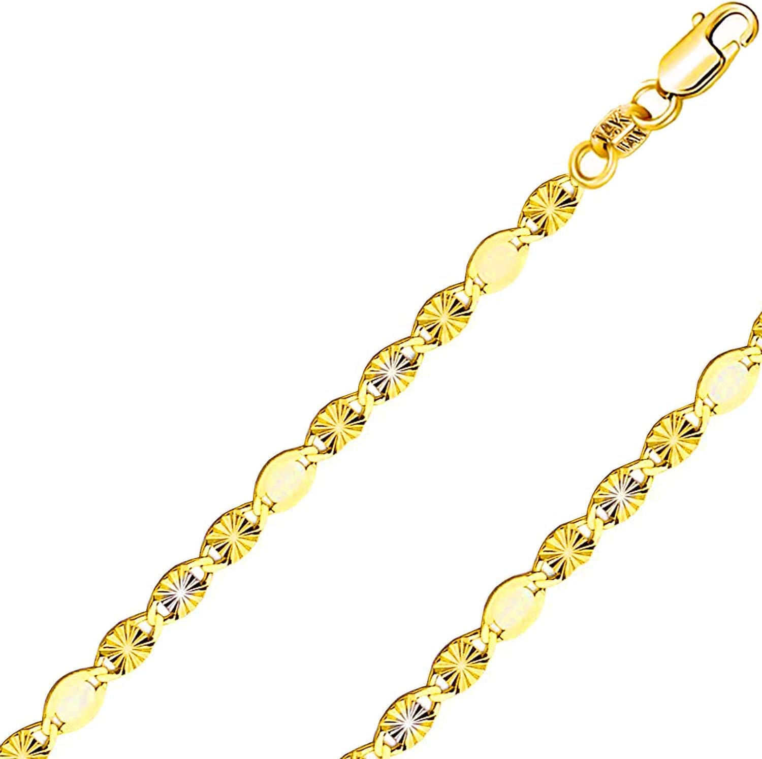 14K Solid Real Yellow Gold 2 MM Italian Flat Star Diamond Cut Chain Necklace Necklace Gold Chain for Women & Men with Lobster Claw