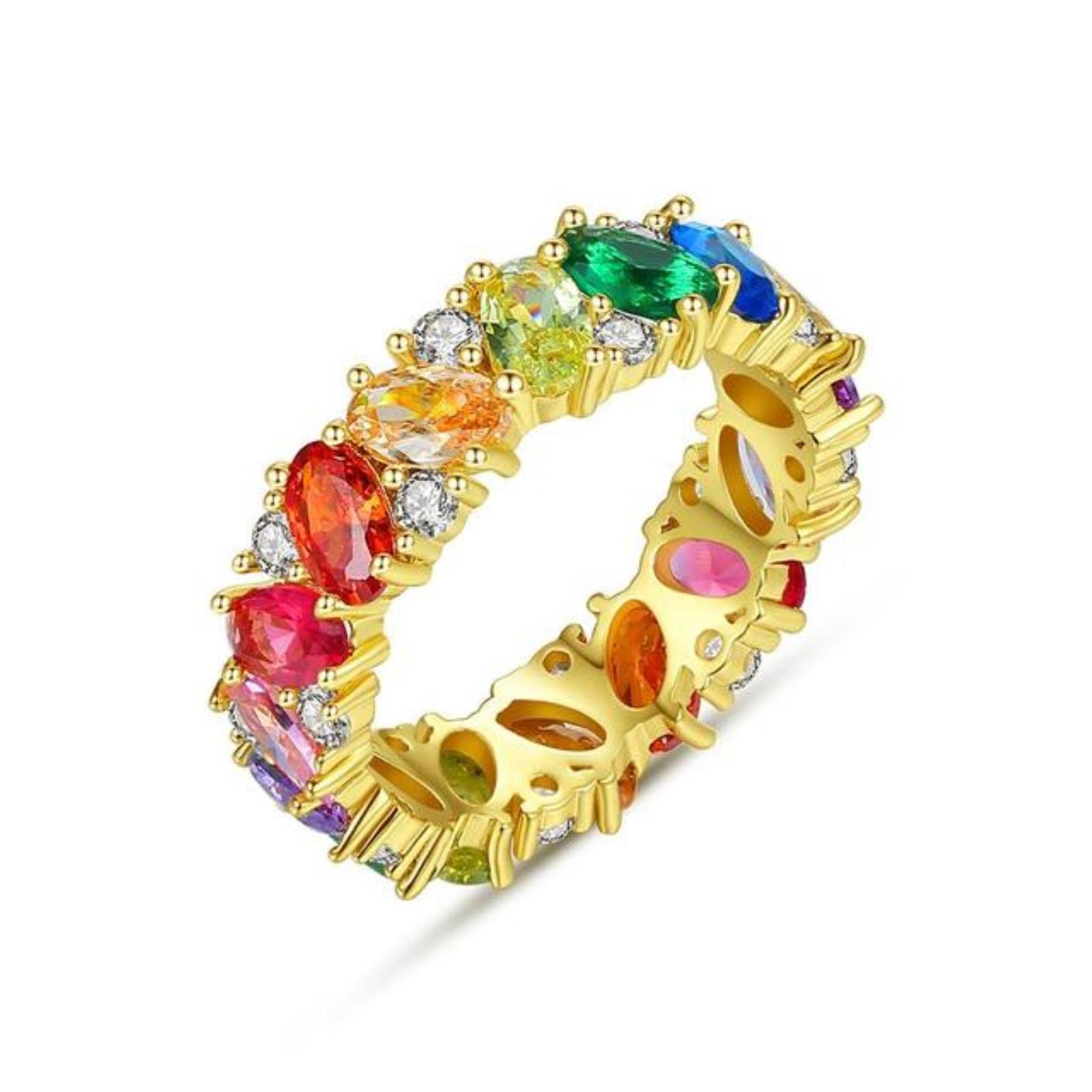 Anillos Anillo de color dorado para mujeres y hombres, dije de regalo de fiesta, circonita multicolor, joyería de Hip Hop-6, R034-G