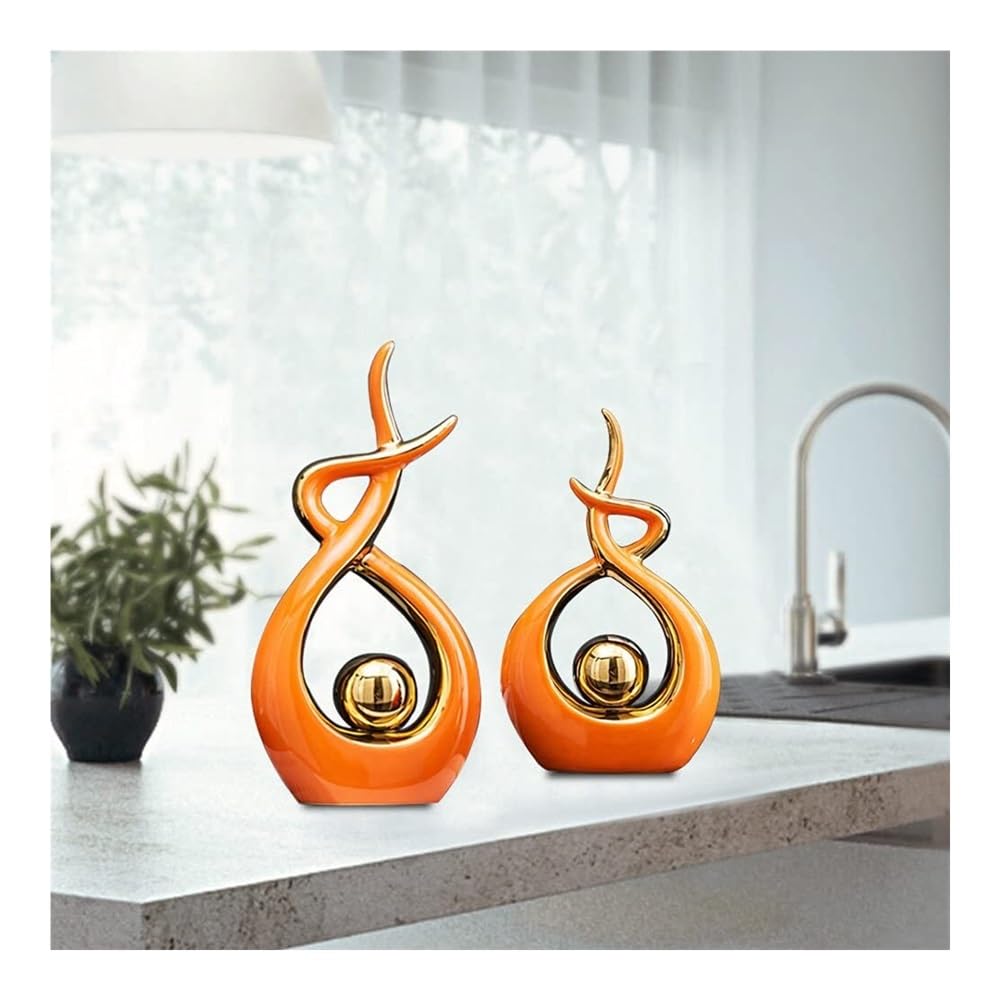Statua na biurko, Dekoracja domu Nowoczesna abstrakcyjna sztuka Ceramiczna statua do jadalni, salonu, biura, centralny element(Orange)