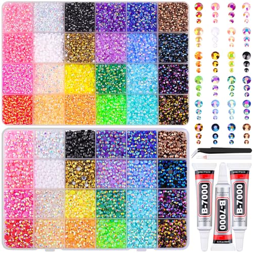 Image of 2 Boxes Jelly Rhinestones for Bedazzling, 40000Pcs 3 /4 /5mm Multicolor Flatback Resin Gems for Crafting, Bedazzler Kit with 3Pcs 10ml B7000 Jewelry Glue for DIY Crafts Tumblers Fabric Decor Nail Art
