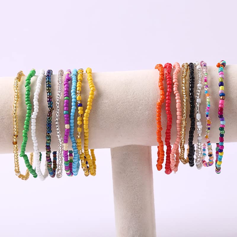 Soyzvteo 17Pcs Elastic Beaded Bracelets Bohemian Stackable Beaded Stretch Bracelets Colorful Boho Beach Bracelet Set Rainbow Handmade Seed Beach Bracelet Jewelry3