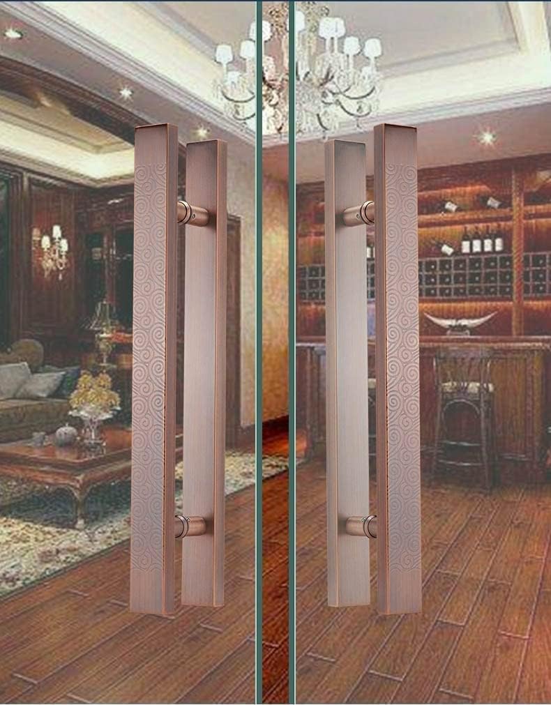 Barn Door Handle,Rectangular Front Door Handle,Double Sided Push Bar Modern Stainless Steel Glass/Wood Door Handle for Indoor Outdoor Entrance Gate (Color :Red Bronze,Size :40cm/15.7