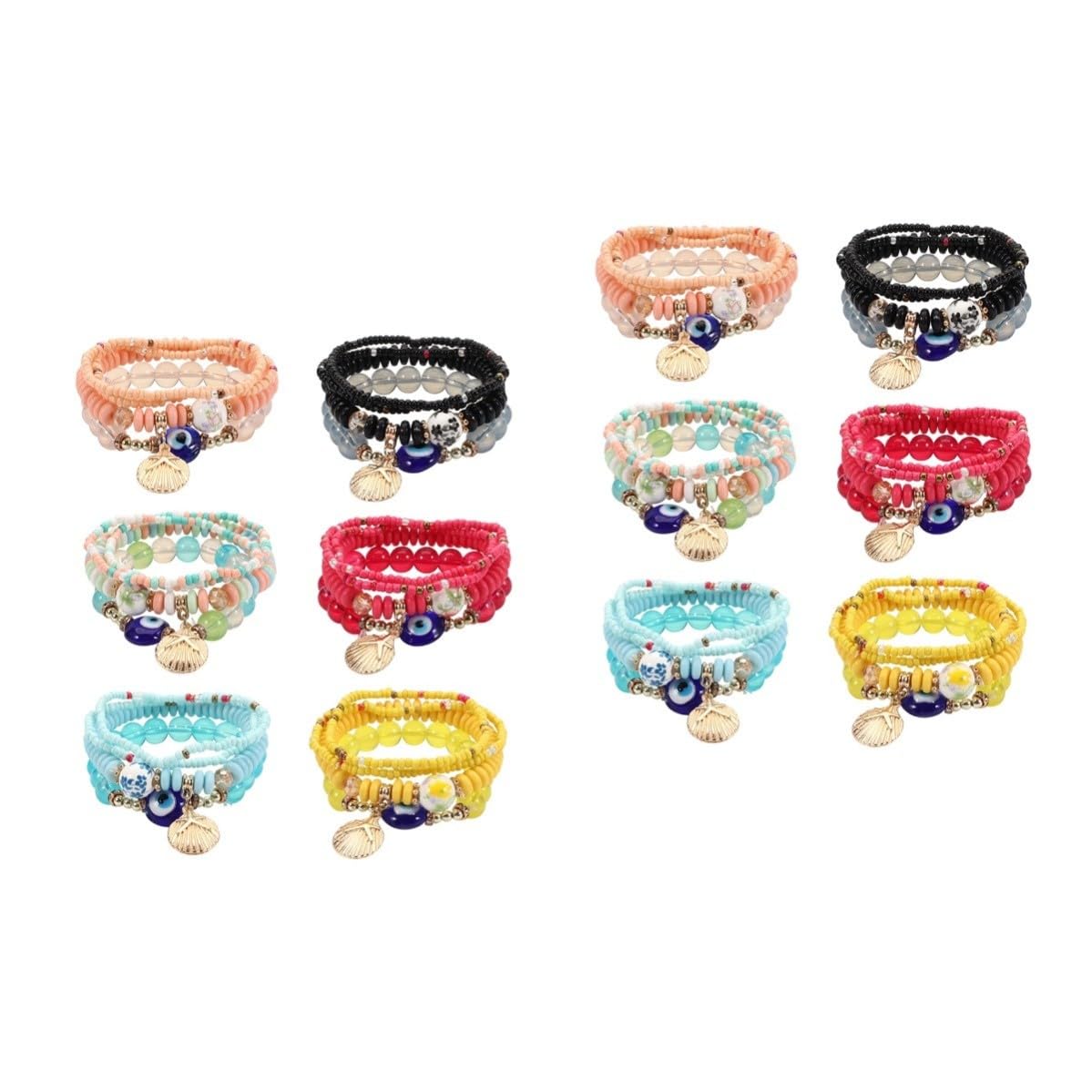 Abaodam 12 Juegos Pulsera Bohemia para Mujer de Vidrio y Aleación, Ligera y Segura, Diseño Multicapa Ojo Turco, Adecuado para Regalos Originales en Cumpleaños y Navidad