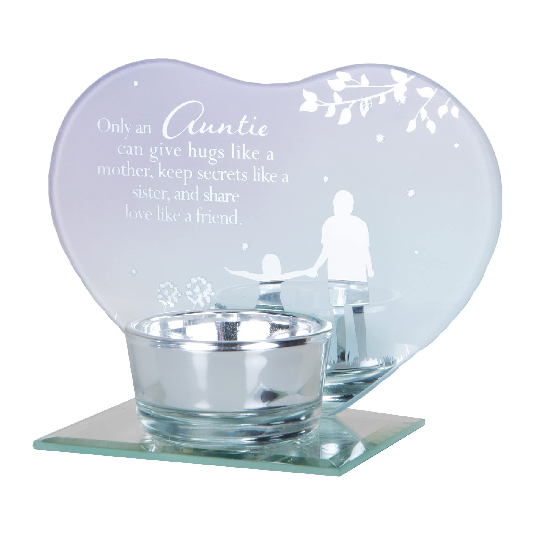 Widdle Gifts Auntie 6713 Heart Shaped Tealight Holder Glass Tea Light Candle Holder Memorial Anniversary (Auntie 6713)