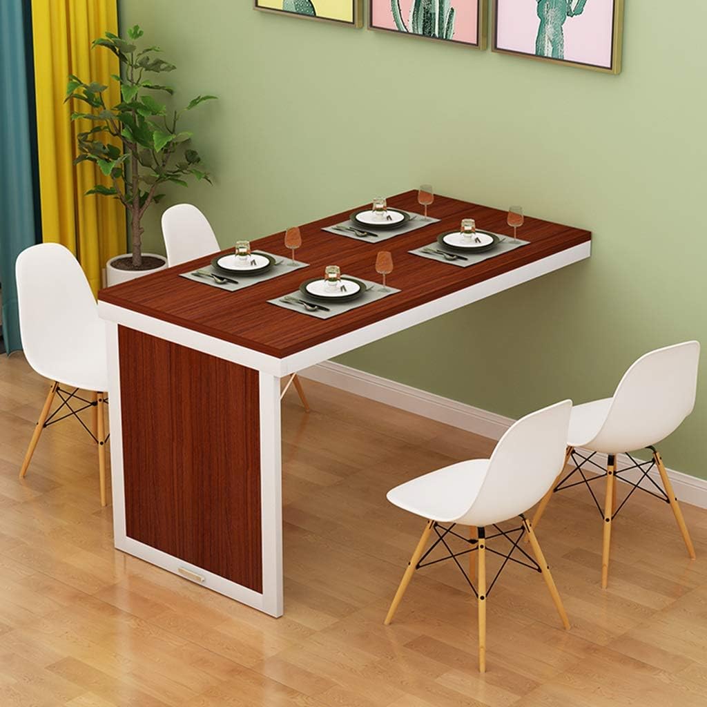 Folding Dining Table Wall Mounted Fold Out Convertible Table MDF Multi-function Home Office Desk Wall Desk Save Space Computer Table (Color : Brown)