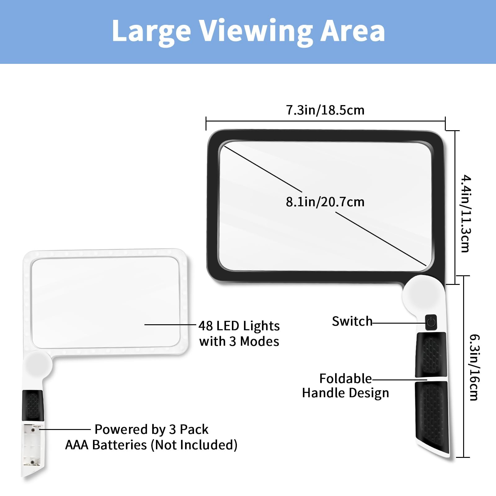 Lupa 5X con luz, lupa de mano para leer, lupa de página completa con 48 luces LED y lente antirreflejos, ideal para personas mayores y baja visión