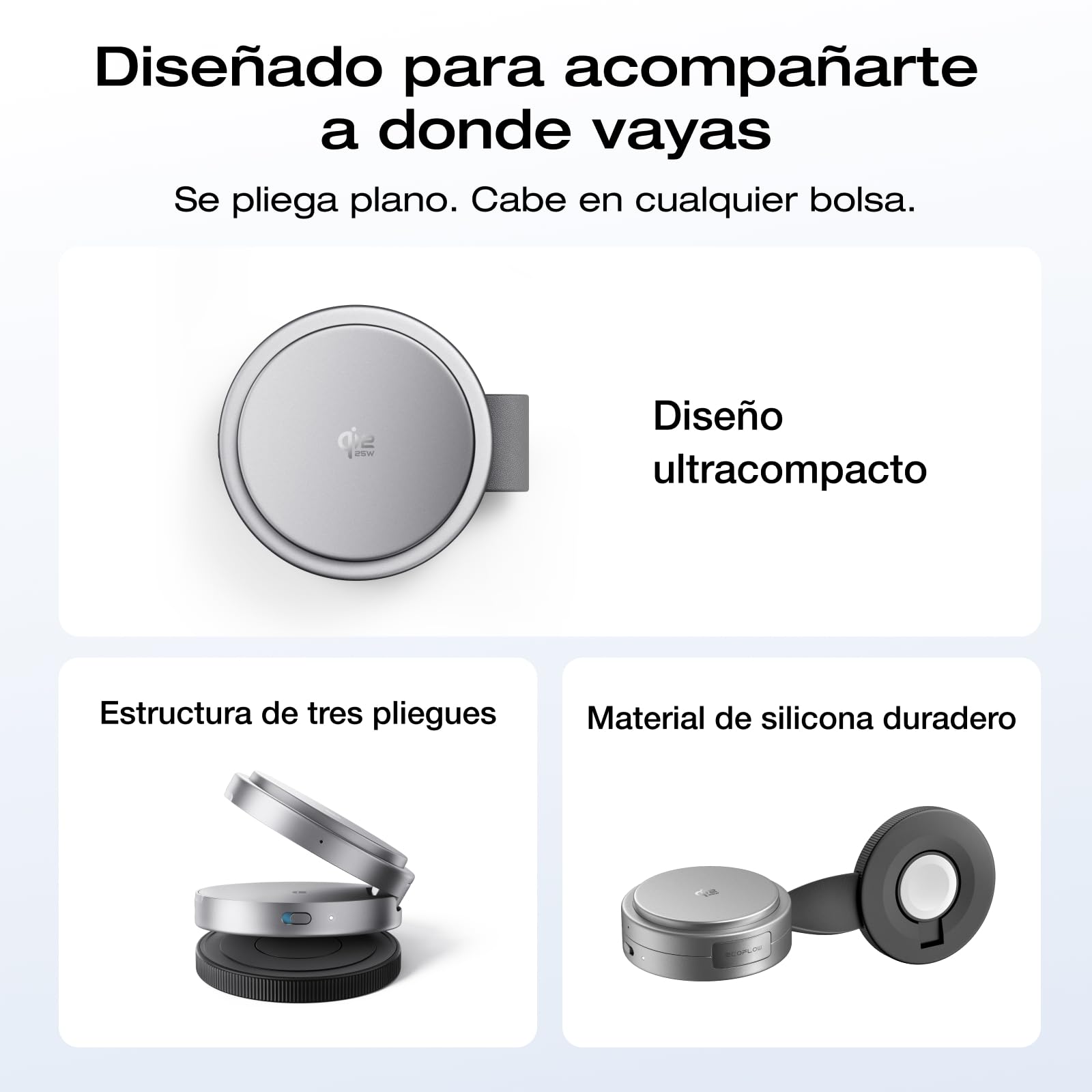 EcoFlow Qi2.2 Magnético Estación de Carga de 25W con Soporte Plegable, estación de Carga inalámbrica para iPhone 17/16/15/14 Series, Apple Watch y AirPods, Negro