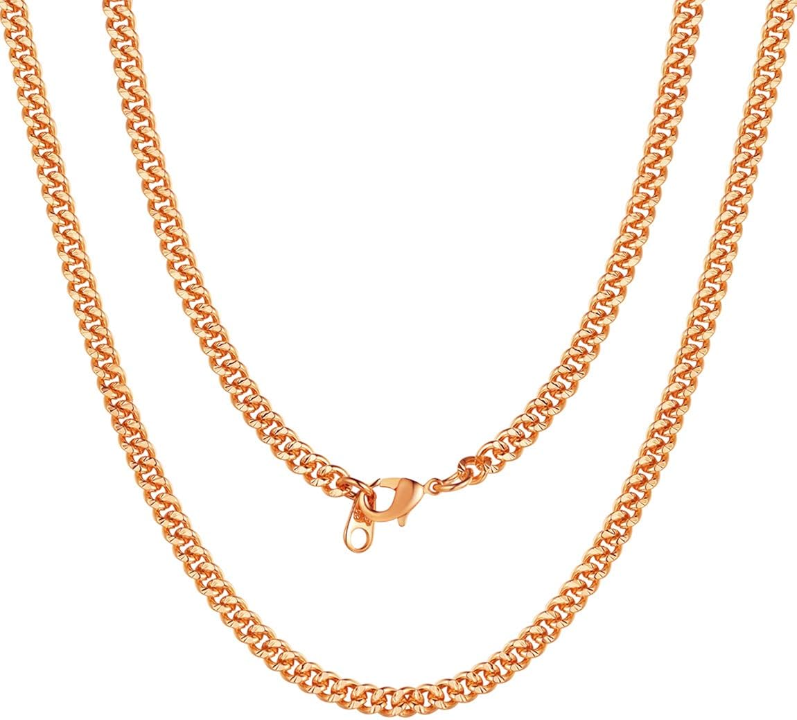 ChainsPro 3/4.5/6/7MM Flat Franco Cuban Link Chain, 18/22/26/28/30/32 inches,Black/18K Gold Plated/Rose Gold Color(Send Gift Box)