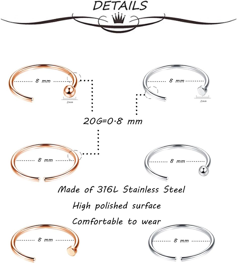 MILACOLATO 36-84 PCS Nose Rings for Women Men 22G 20G 18G 316L Stainless Steel Hypoallergenic L Shape Nose Studs Nostril Cartilage Lip Tragus - Versatile Piercing Jewelry - Image 2