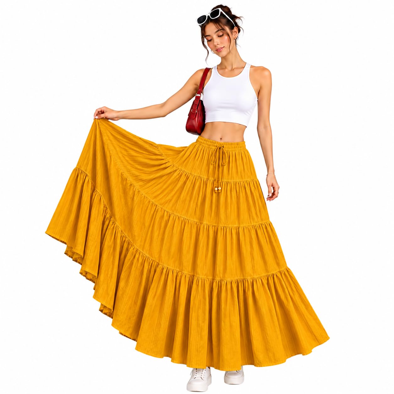 Shan-Women's American Crepe Blooming Flared Long for Traditional Stitched A-line Flare Skirt for Girls with 60 inch Flare 40 inch Height-picture-17