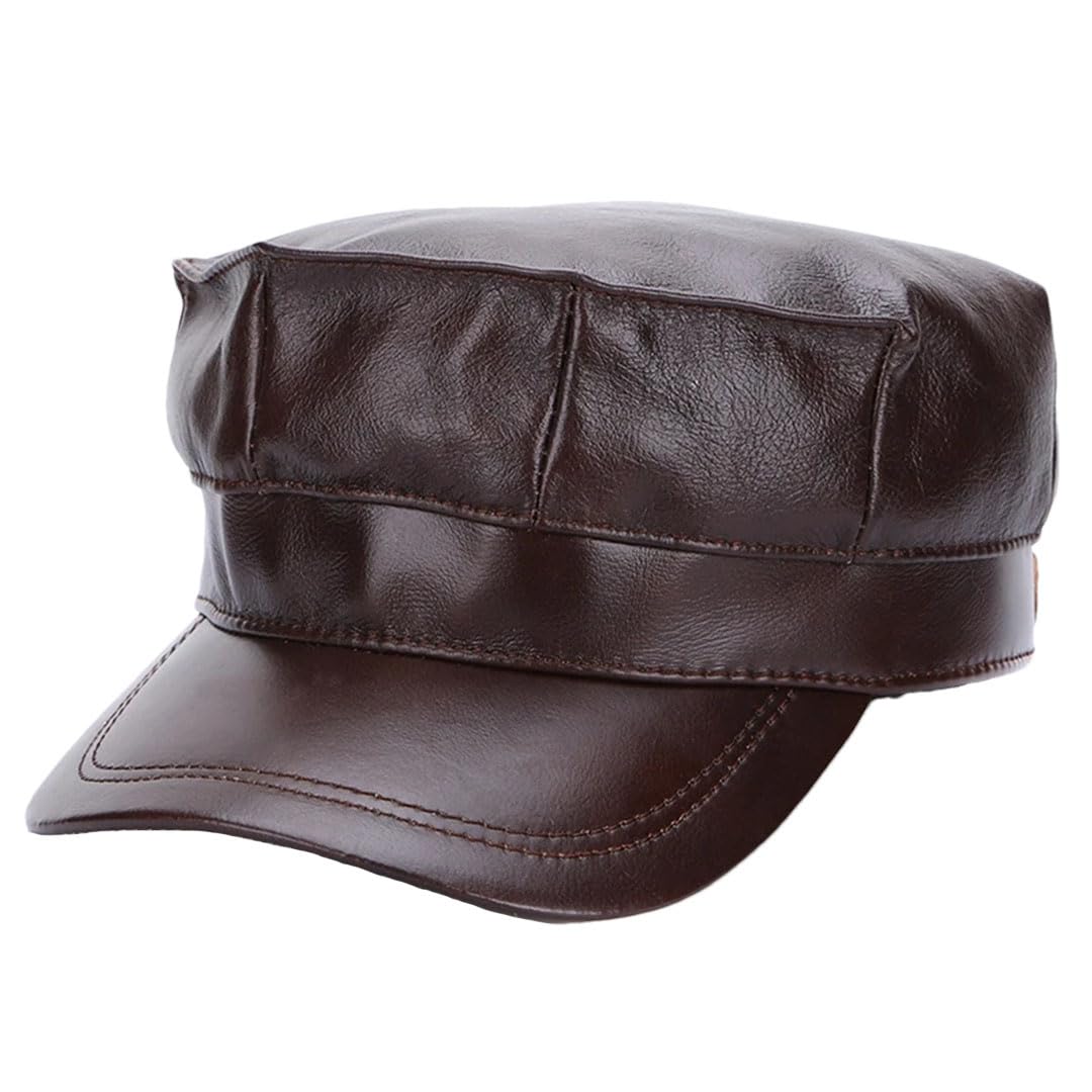 Gorro octogonal de primera capa de invierno para hombre, de piel de vacuno, cálido, protección auditiva, gorra militar con lengua de pato