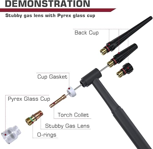 Miniatura 6 de ARCCAPTAIN TIG Kit de accesorios de soplete de soldadura 71 unids boquilla de alúmina Collets Cuerpo Stubby Gas Lens #12 Copa de vidrio consumibles