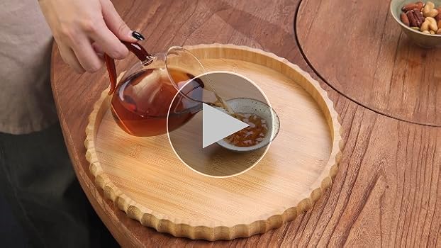 Amazon | HTB お盆 天然竹製 丸盆 トレー カフェトレー おしゃれ