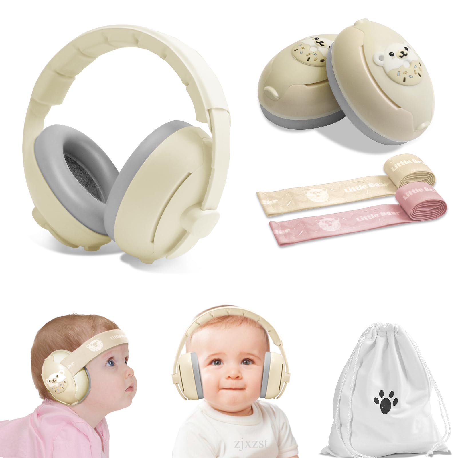 Baby Ear Muffs, 2-in-1 Baby Noise Canceling Headphone, Hearing Protection for Babies 0-48 Months, Adjustable Headband