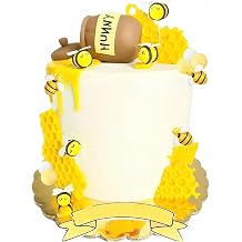 Honey Jar Cake Topper, Qoadwem 25pcs Bee Cake Toppers With Honeycomb Honey Jar And Cover Sunflower Cake Decoration for Birthday Party Supplies