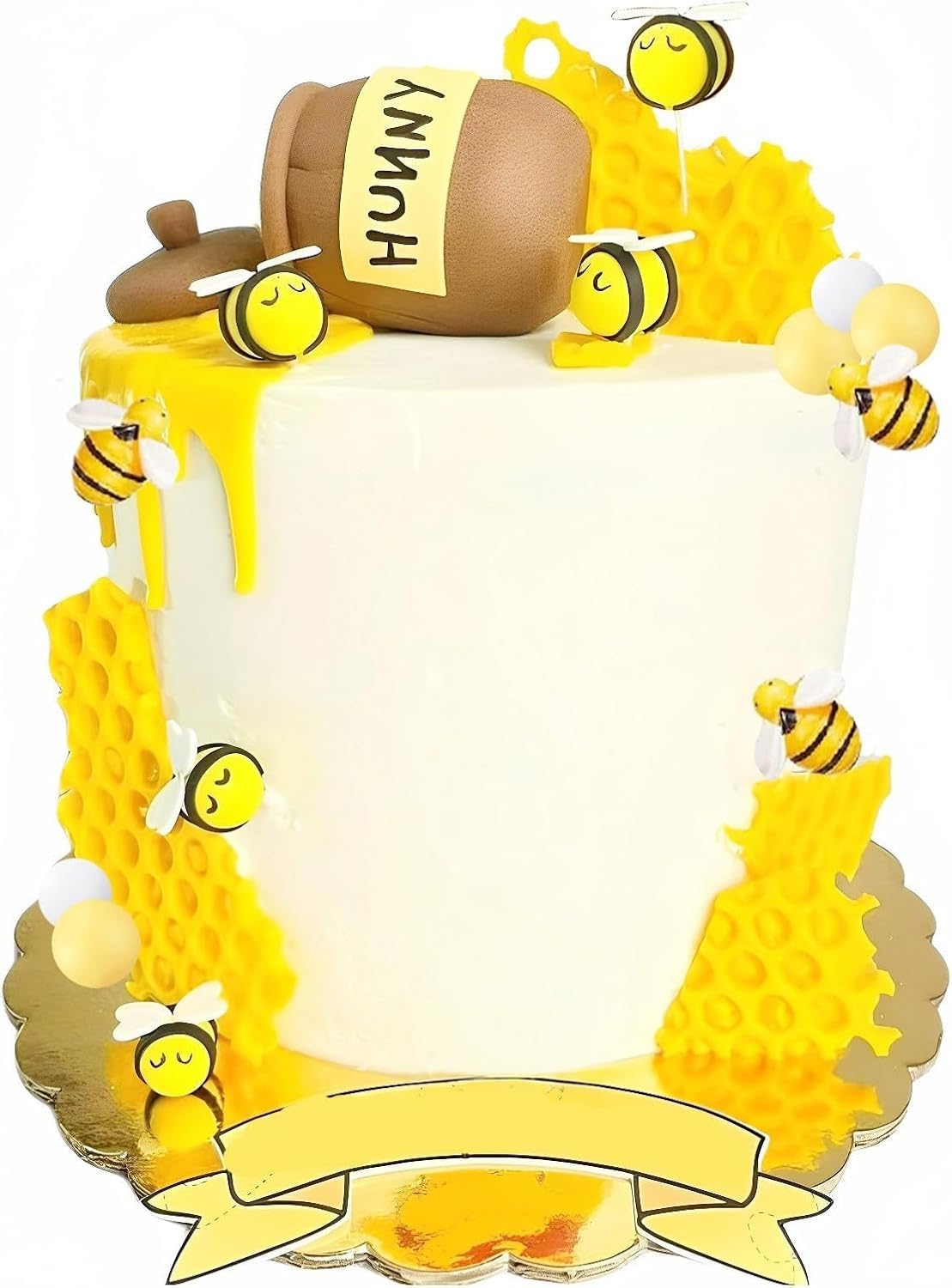 Honey Jar Cake Topper, Qoadwem 25pcs Bee Cake Toppers With Honeycomb Honey Jar And Cover Sunflower Cake Decoration for Baby Shower Birthday Party Supplies