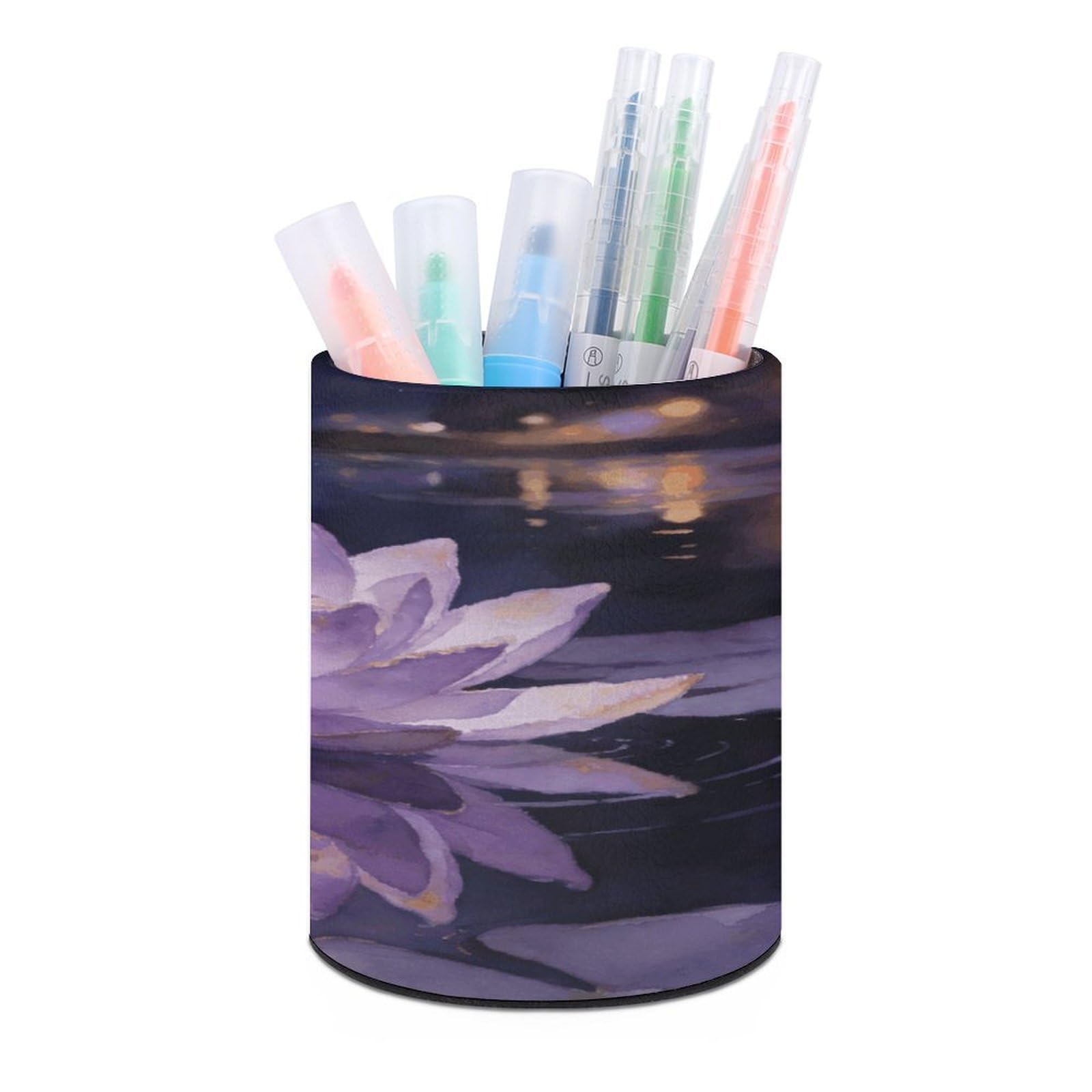 LZQPOEAS - Star Eyes Night Lotus Pen Holder for Desk Organizer Minimalist Modern Storage Case for Leather Round Pens