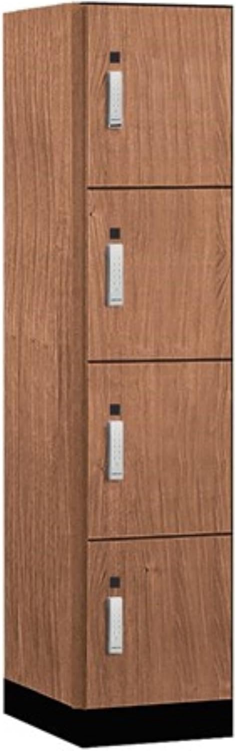 Salsbury 18" Wide Premier Wood Locker-Four Tier-1 Wide-6 Feet High-21 Deep-Red Oak-Silver Electronic Locks