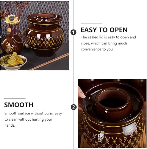 Miniatura 3 de Tarro de cerámica para pepinillos, frasco grande de fermentación de porcelana china tradicional con tapa de sellado de agua para elaboración de