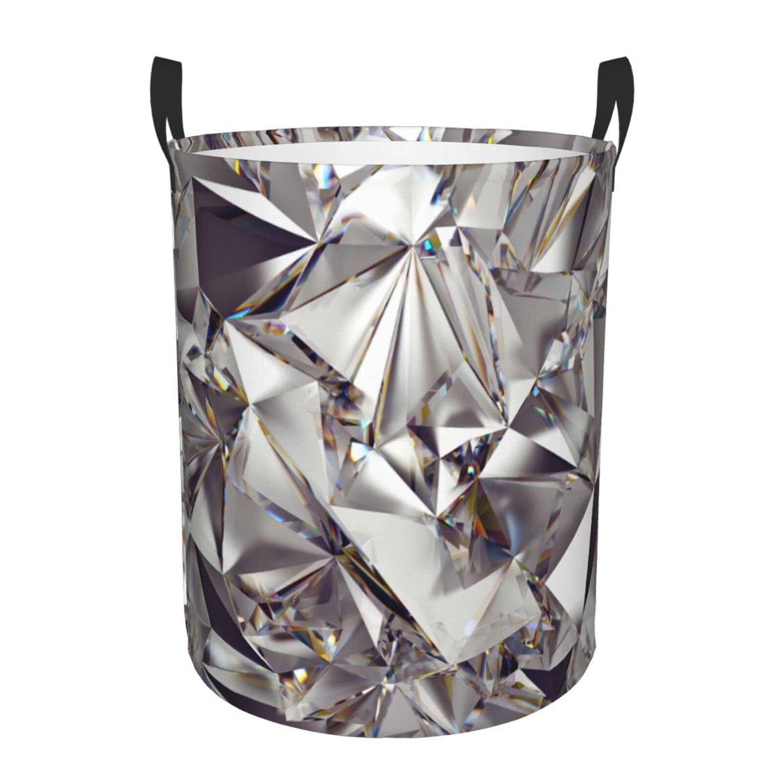 M Collapsible Round Diamond Pattern Print Laundry Hamper