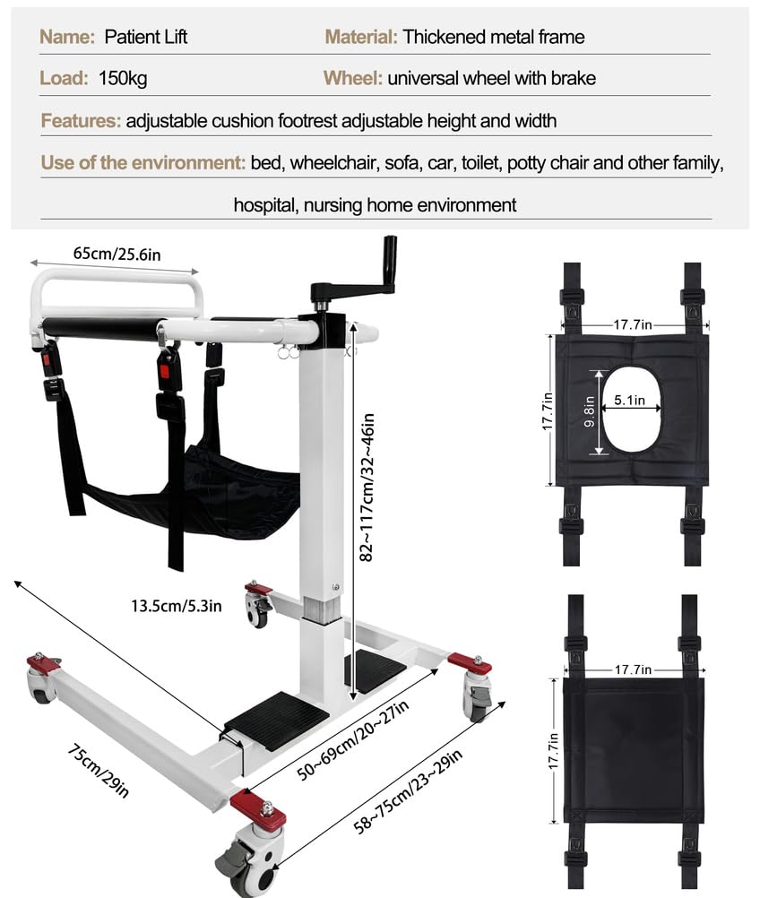 Elevador de Transferencia Manual Altura/Anchura Ajustables, Silla de Transferencia para Pacientes, Elevador Portátil para Discapacitados para Coche, Elevador para Silla de Ruedas