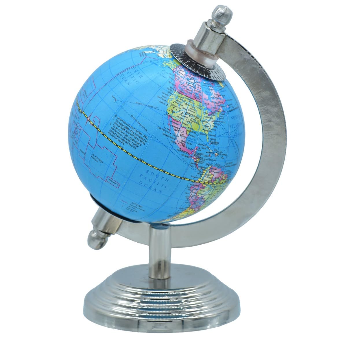 Aadya Crafts Blue World Globe 3 Inch With Metal Arc Silver Metal Base Educational Globe Home Decor World Globe Office Decor Gift Item Show Piece WGEBL3IN