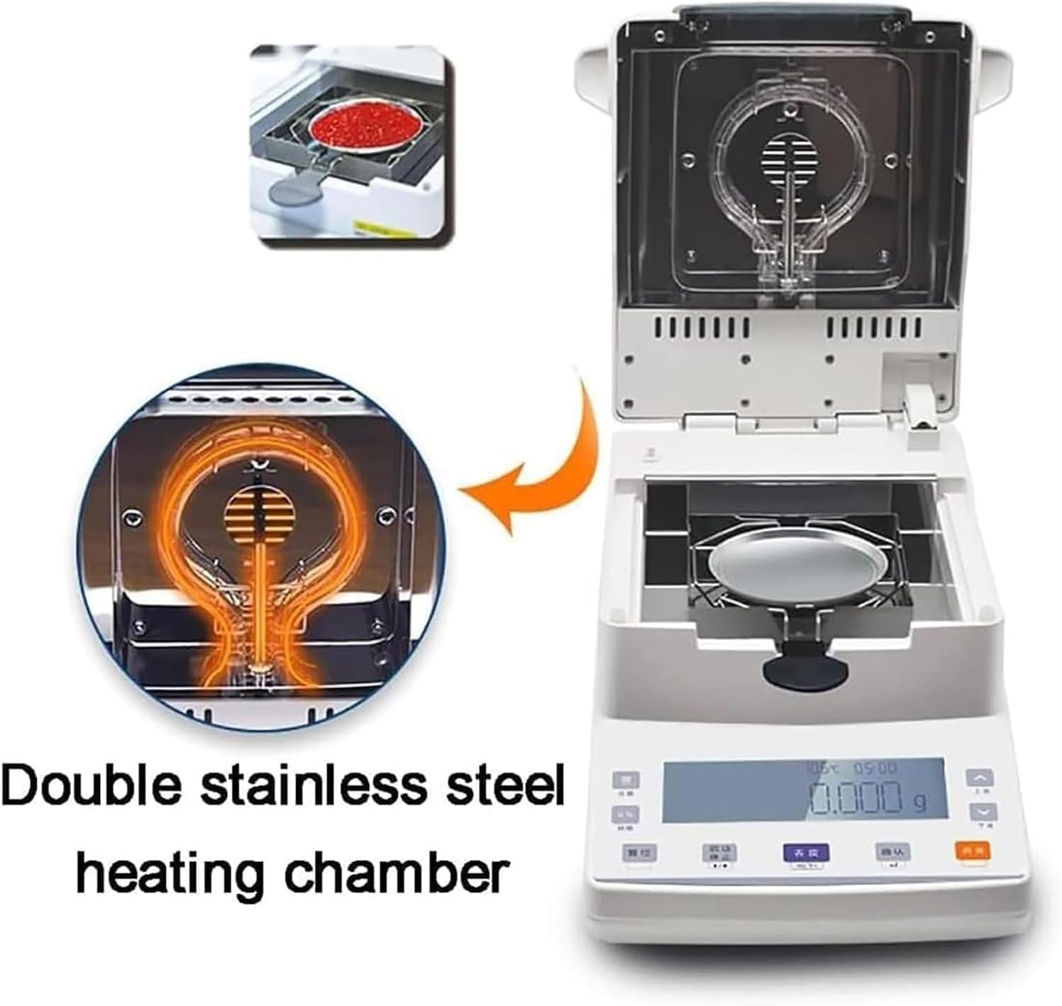 Analizador de humedad halógeno digital, ajustable de 40 a 199 °C, temporizador de 1 a 99 minutos para pruebas de laboratorio de alimentos, granos y farmacéuticos