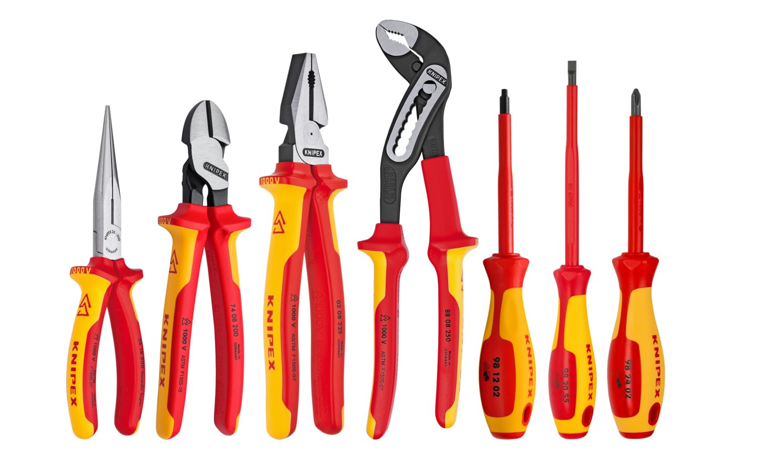 KNIPEX 989825US 7-Piece 1000V Insulated Pliers, Cutters, and Screwdriver Commercial Tool Set (9K989825US)