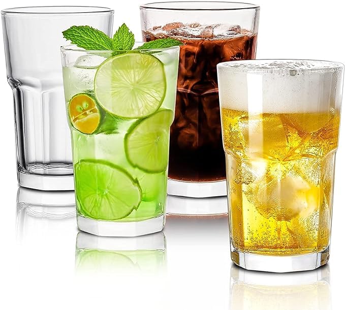 Image of 300ml Clear Glass Tumbler, Highball Drinking Glasses for Cocktails, Juices, Milkshakes Water Glass Clear Iced Tea and Glasses for Drinking Cocktail, Juice, Coke, Soda (4, 300ML)