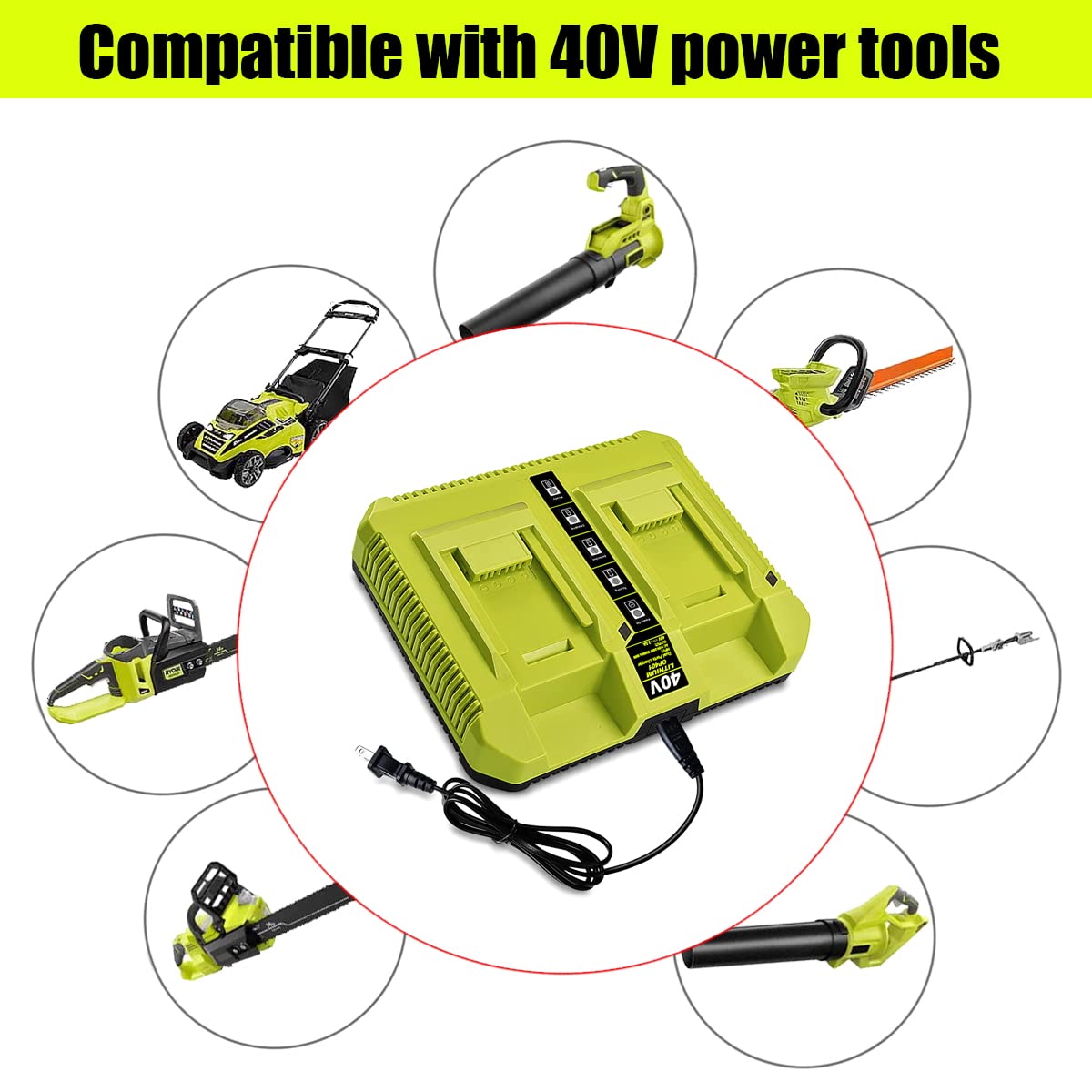 Cargador de batería de 40 V para herramientas inalámbricas Ryobi de 40 voltios, cargador de batería dual Atcuji de 40 V OP401
