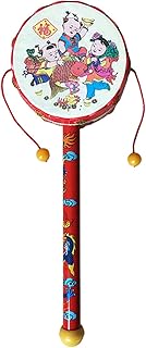 Dzrige Spinning Rattle Drum Hand Bell Drum - Baby Musical Educational Chinese Traditional Percussion Instrument Fun China Tranditonal Toys for Boys and Girls,7.48