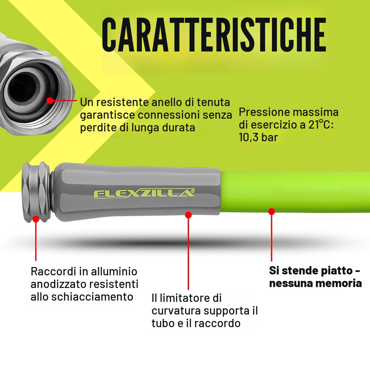 Flexzilla ZillaGreen HFZG5100YW-E Tubo flessibile da giardino, 1,5 cm x 30 m, resistente, leggero, durevole, verde