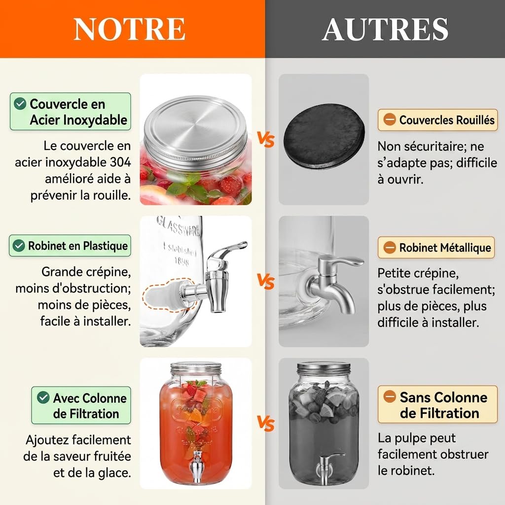Lifewit Lot de 2 distributeurs de boissons de 4 l en verre avec robinet et support pour bière, limonade, jus, thé, eau, boissons, avec robinet, pour fêtes, buffets, événements, 39 x 16 cm