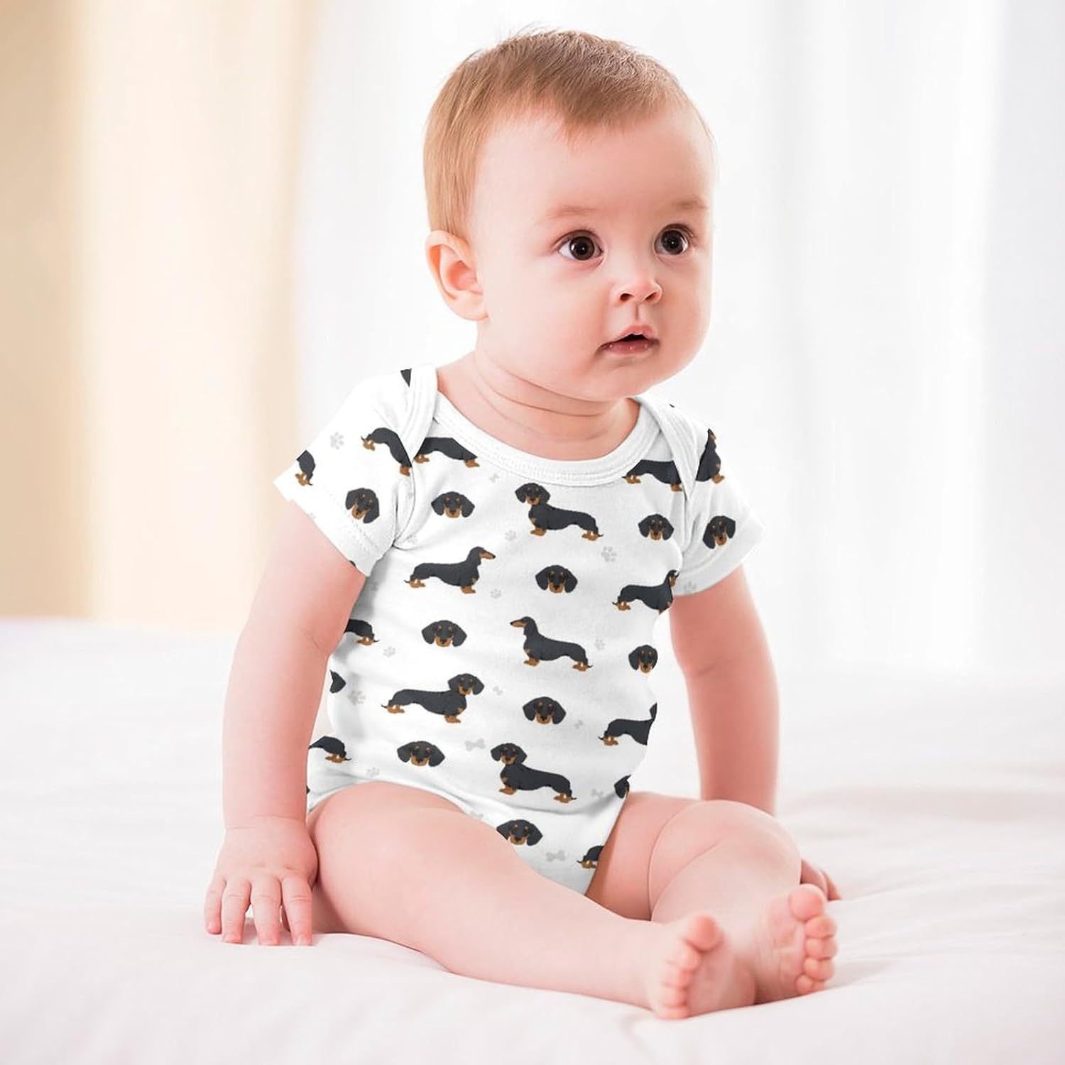 赤ちゃんと犬の服、かわいい犬のテーマベビーワンジー、半袖幼児犬のベビースタッフシャワーギフト 男の子、女の子用