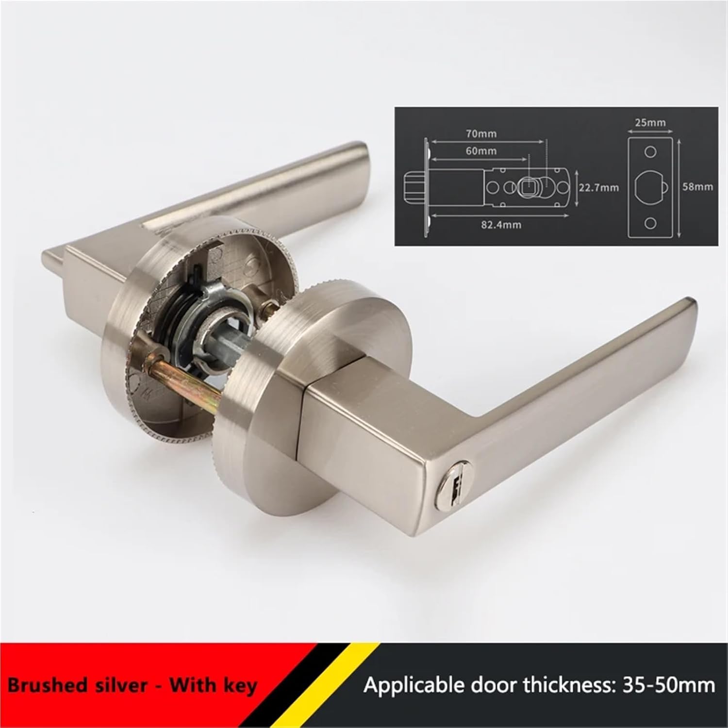 Door Lock Round with Key Hand Silent Handle Three-Pole 1Pcs(Brushed Silver)