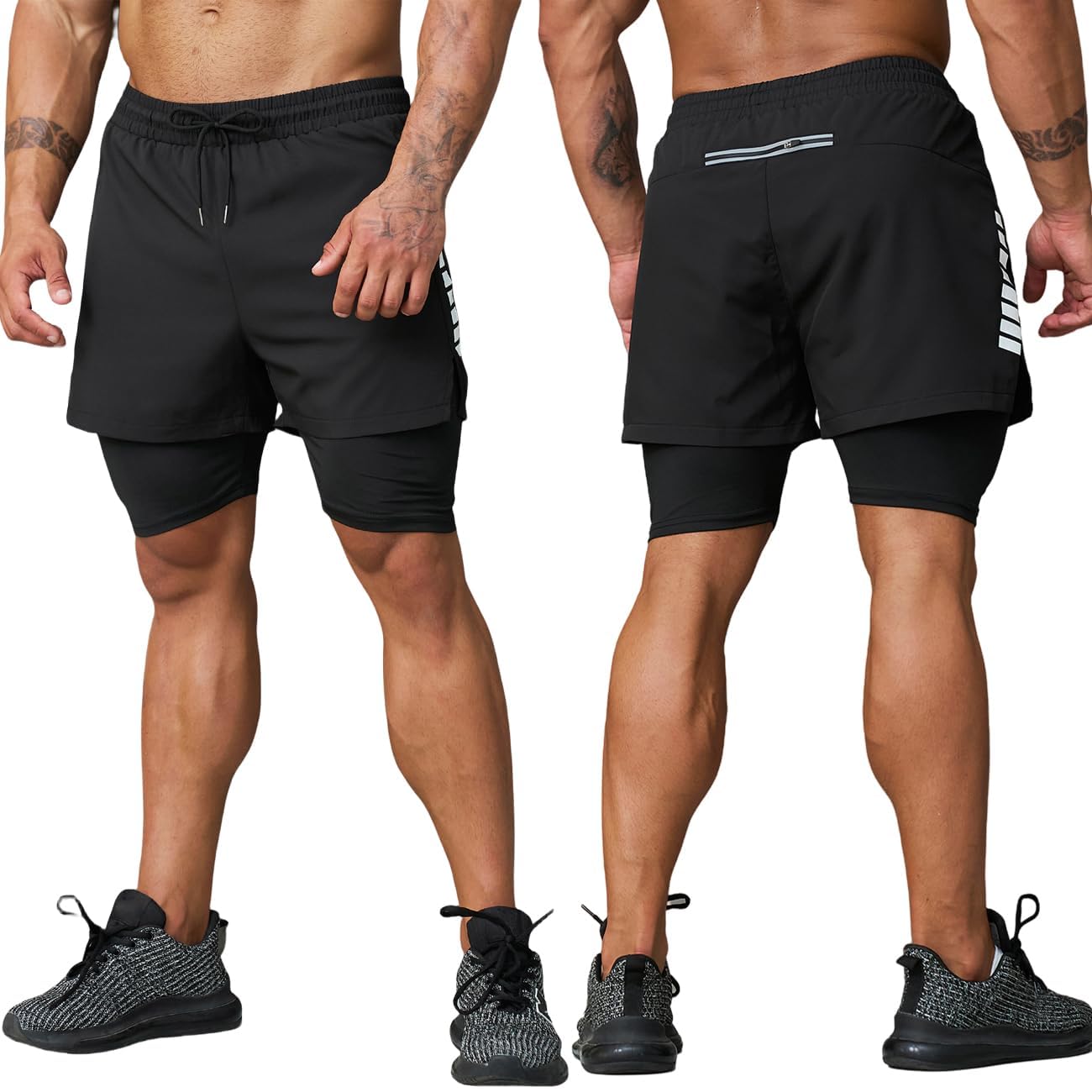 Smarstyle męskie krótkie spodenki do biegania, 2 w 1, szybkoschnące, sportowe spodnie z kieszeniami, oddychające spodenki treningowe