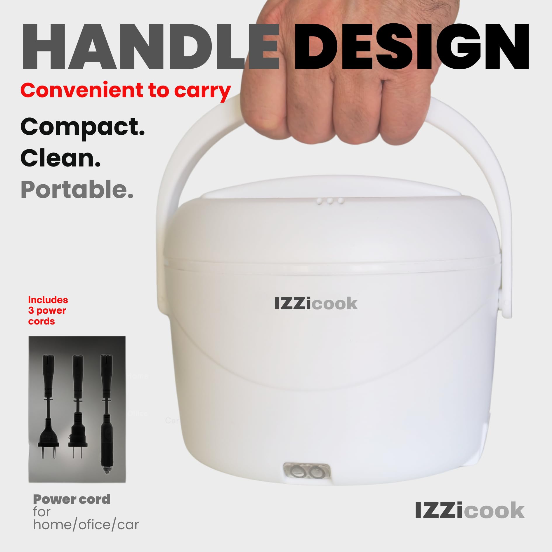 IZZi cook - Fiambrera calentadora para adultos, calentador eléctrico de 1.2 L y calentador de alimentos, solución de comida portátil para oficina, viajes y escuela con tapa a prueba de fugas y