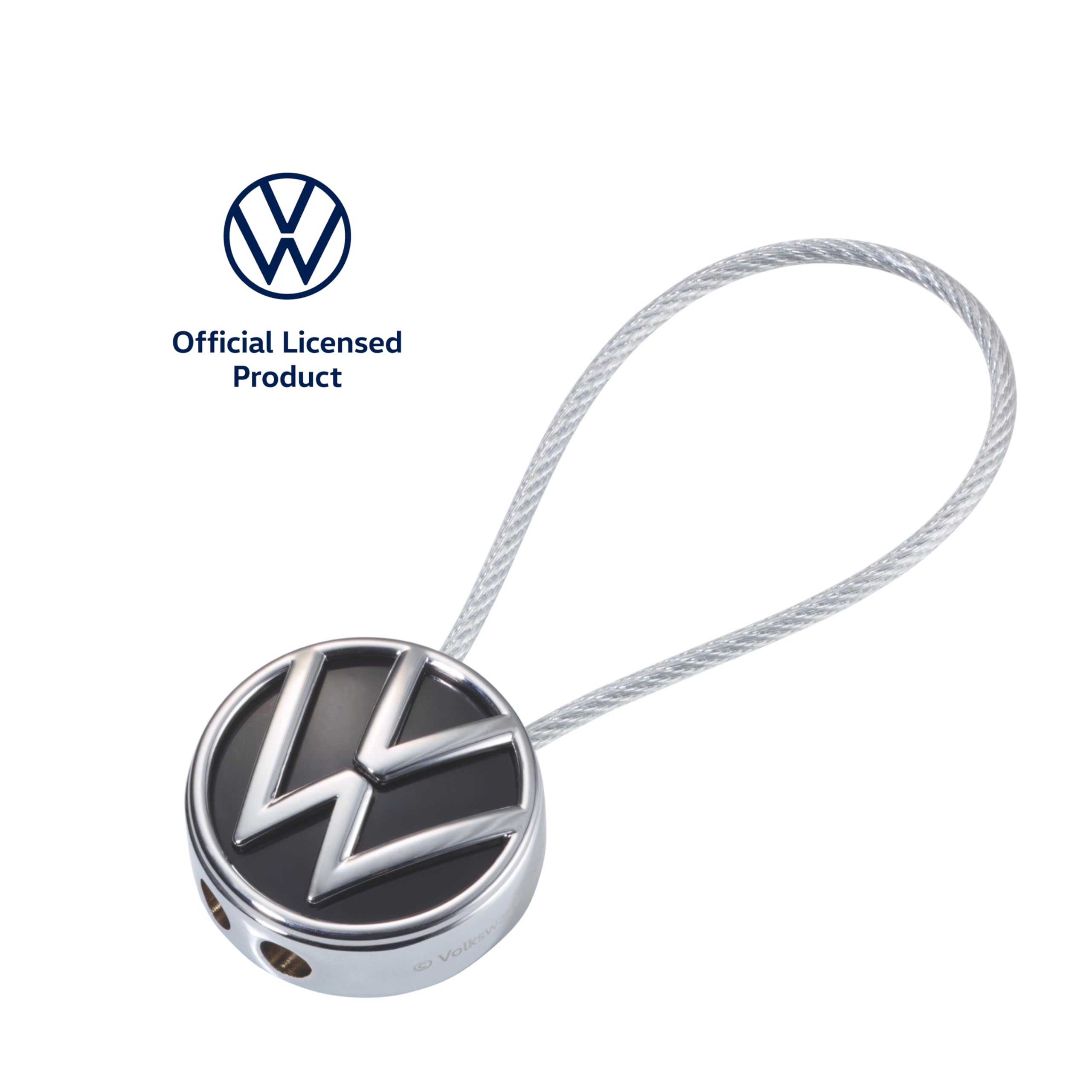 TROIKA Breloczek do kluczy z logo VW LOOP VOLKSWAGEN – pętla druciana – emaliowana, odlew metalowy – chromowany – czarny, srebrny, srebro, 70 x 27 x 12 mm, Nowoczesny