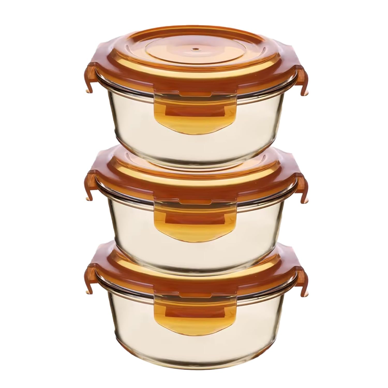 Kuber Industries Borosilicate Glass Container With PP Lid-Round|JDA027-AMB|Light Orange|890 ML|Pack Of 3