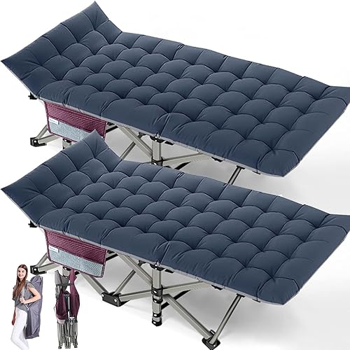 Barbella Catre plegable para campamento, paquete de 2 catre portátil con colchón, cama plegable para exteriores con bolsa de transporte para el