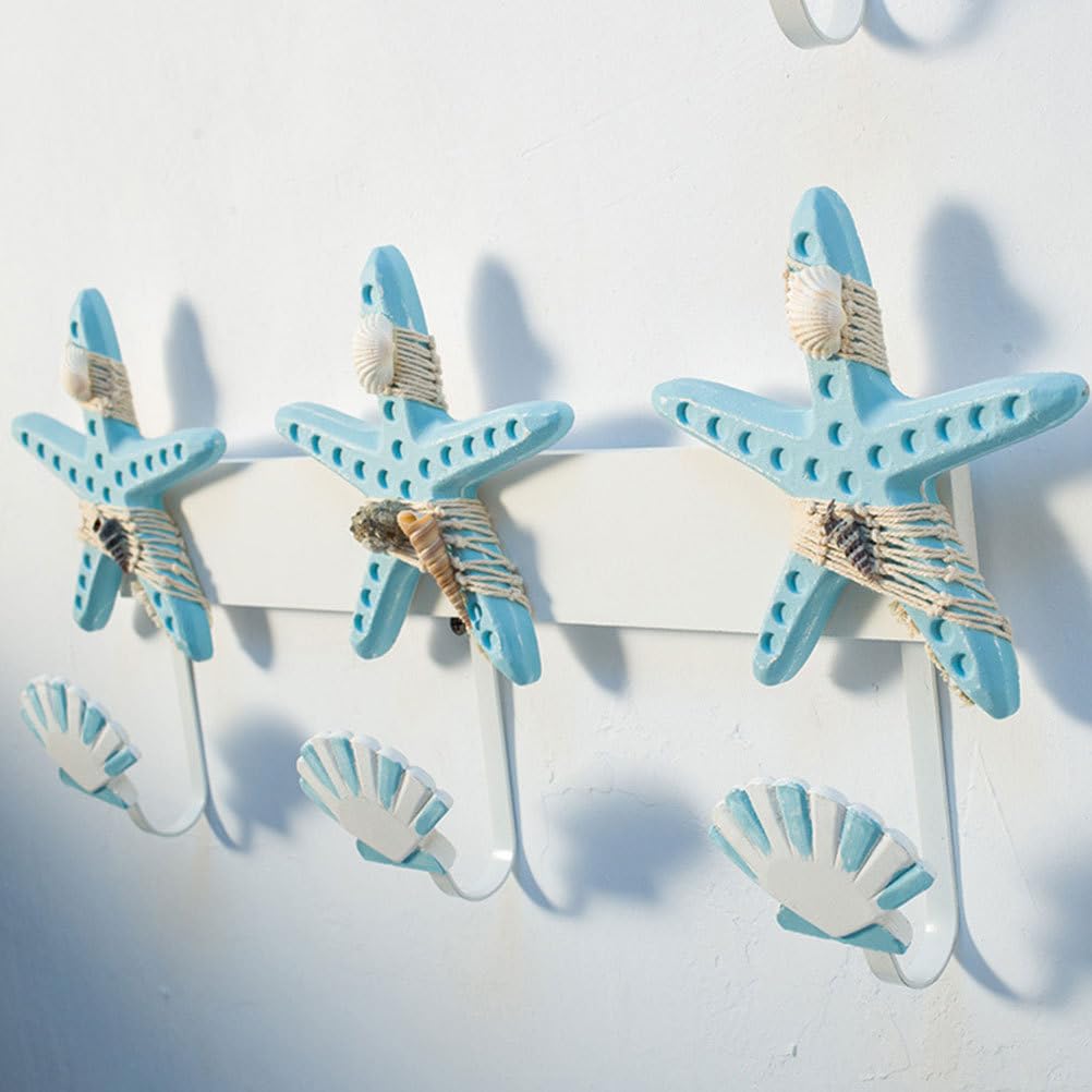 Amosfun Gancio Da Parete Stile Forma Di Stella Marina Appendino Creativo Con Slot Per Cappotti e Accessori Decorazione Murale Blu Sfumato Per Casa e Ufficio
