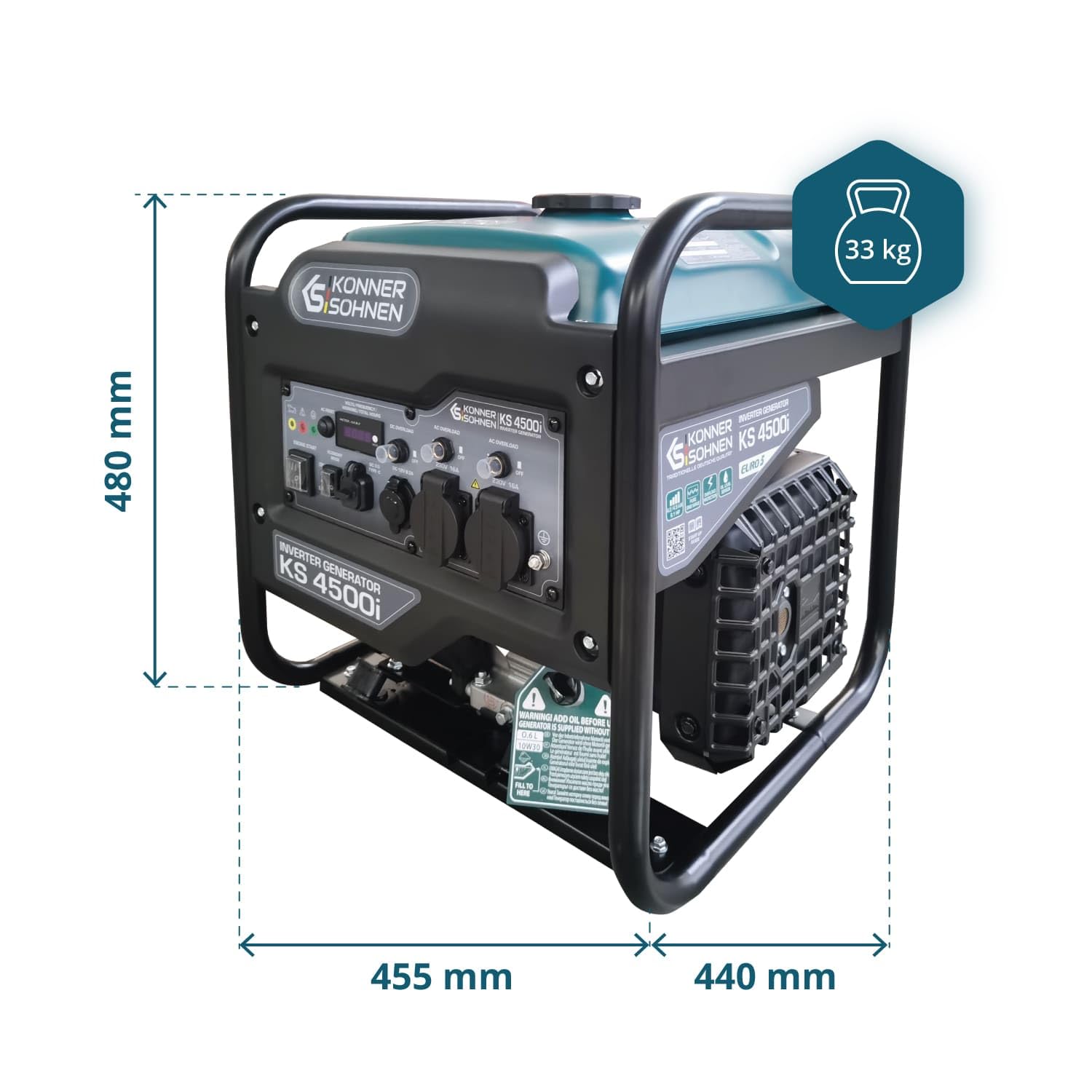 K&S Könner&Söhnen KS 4500i Groupe électrogène essence onduleur 4500 W, USB QC 3.0, Type-C, Générateur à essence avec mode éco, écran LED, 4 temps, 12 V, générateur à onduleur