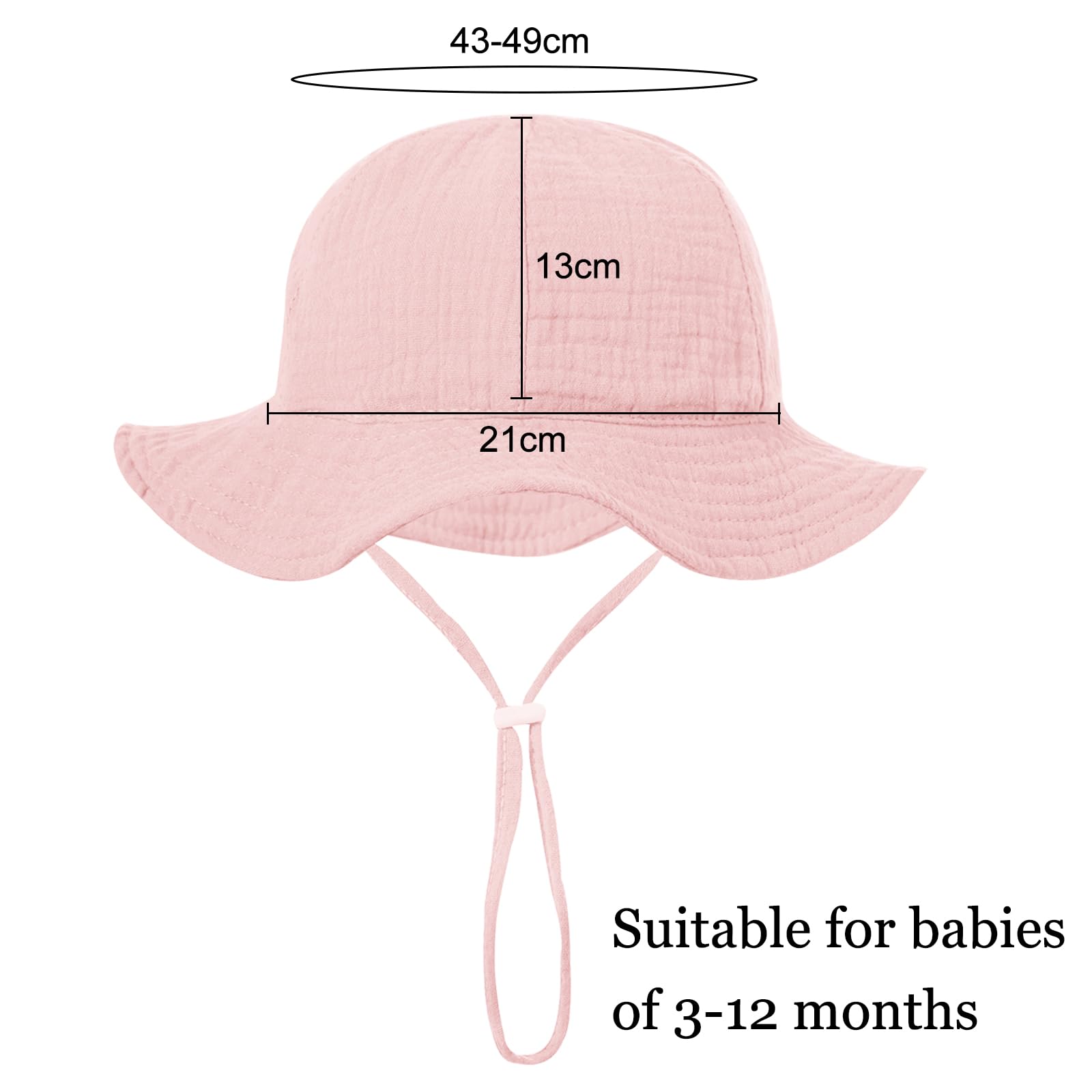2 Pcs Baby Girl Sun Hat, Newborn Soft Cotton Bucket Hats, Toddler Cotton Beach Hat, with Adjustable Chin Strap, for 3-12Months — view 2