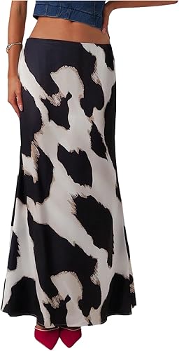 MakeMeChic Women's Long Maxi Skirt Low Waist Fishtail Elegant Cow Cheetah Print 