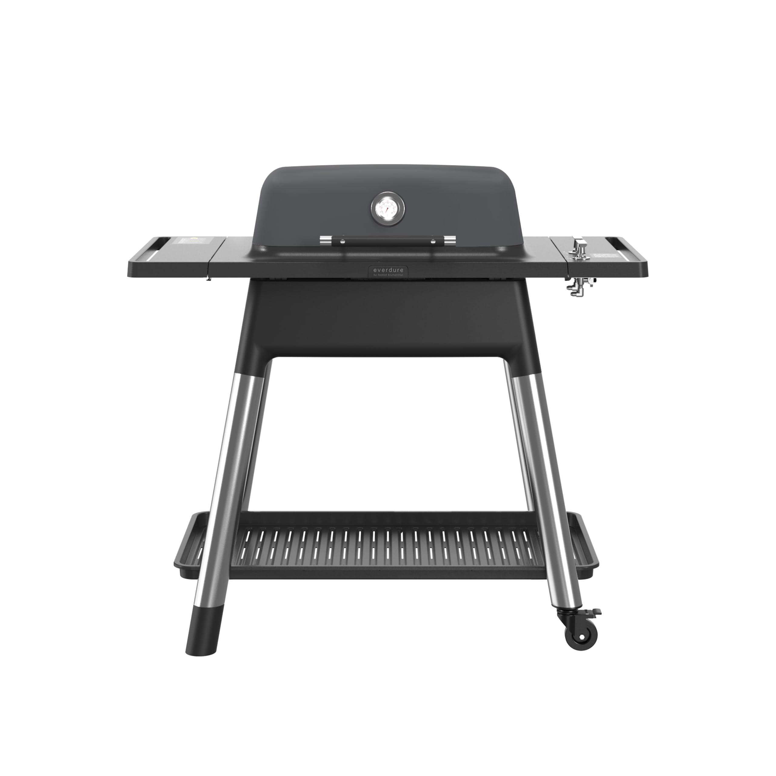 by Heston Blumenthal Force 2 Burner Gas BBQ – Premium Outdoor Barbecue with Fast Ignition, Cast Iron Grill Plates, Convection Cooking & Temperature Gauge– Portable Garden BBQ in Graphite Grey