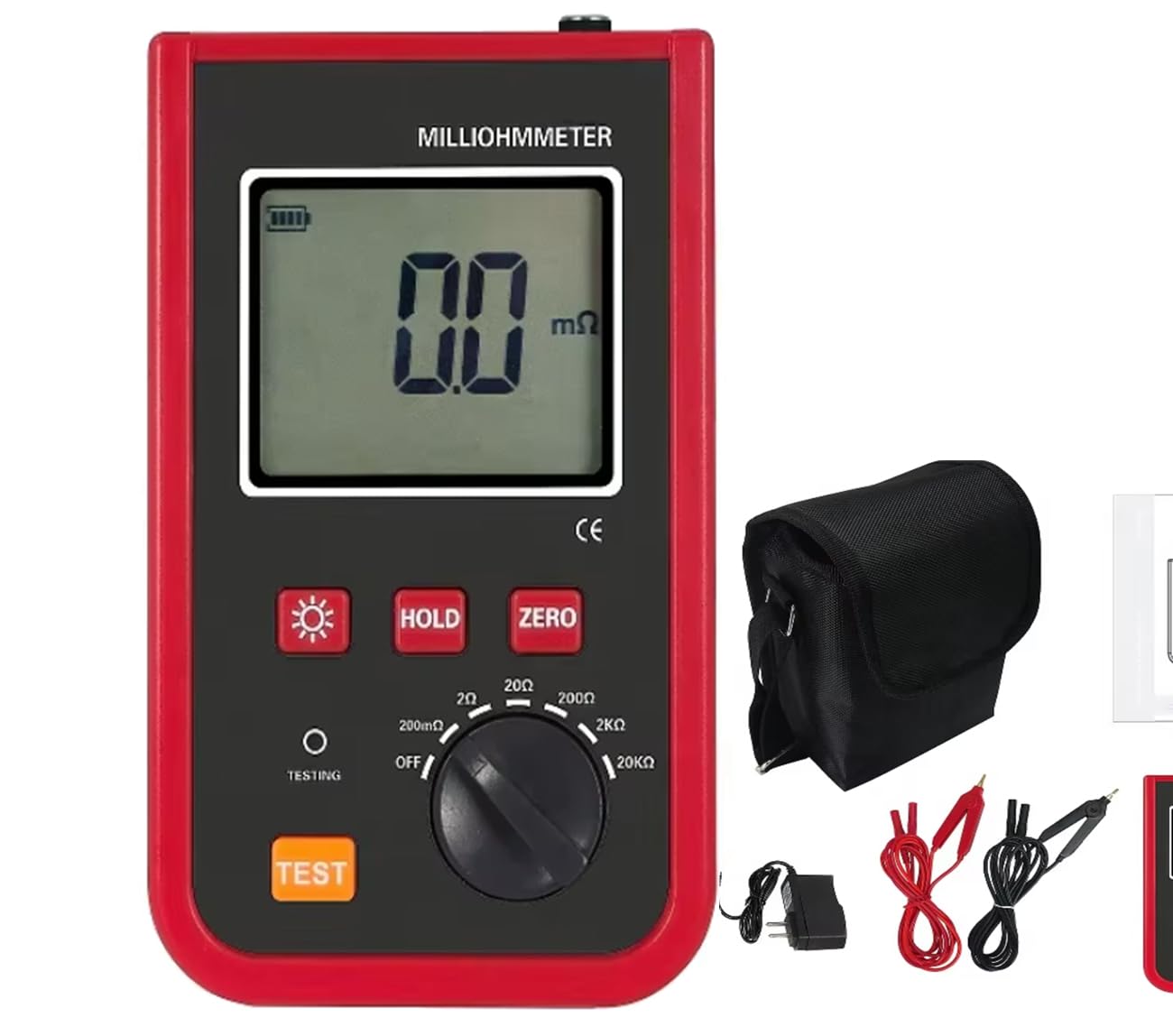 DC Low Resistance Tester Micro Ohmmeter Milli Ohmmeter Equipotential Bonding Resistance Tester with Range 1mΩ-20.0kΩ Accuracy ±0.1% FS±15dgt USB Interface IEC61010-1 Standard