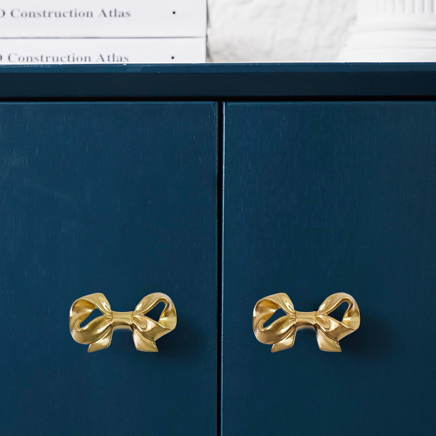 2Pcs 1.97" Bow Drawer Knobs Brass Metal Cabinet Knobs Decorative Single Hole Gold Dresser Handles