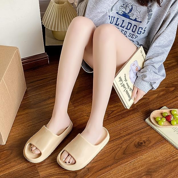 Eva Comfort Cloud Indoor Slippers, Slides for Women and Men, Pillow Slides Shower Shoes House Slippers Beach Sandals Casual Summer (Dark Beige, Womens 8/ Men 6.5)3