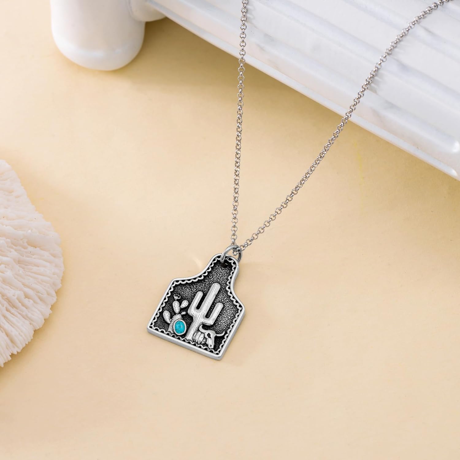 PELOVNY Boho Turquoise Necklace S925 Sterling Silver Moon Phase Sun Cactus Western Turquoise Jewelry Birthday Christmas Day Gifts for Women… - Image 5